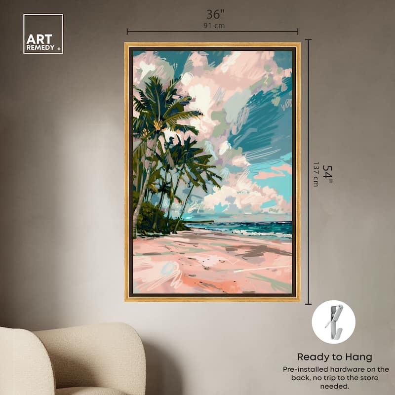 Art Remedy Palms Under The Sun Framed Colorful Coastal 1 Piece Canvas Wall Art