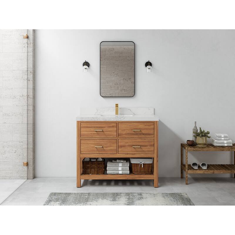 Willow Collections 42 in. W x 22 in. D Parker Solid Teak Single Sink Bathroom Vanity with Countertop