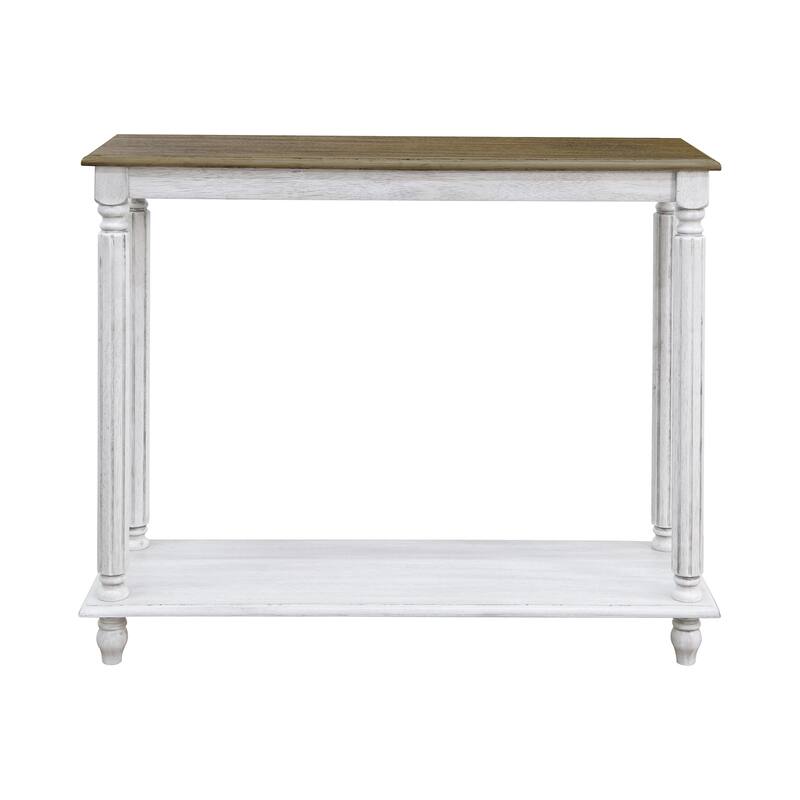Moshiem 35.4 in. Spray Paint White with Oak Rectangular Solid Wood Console Table