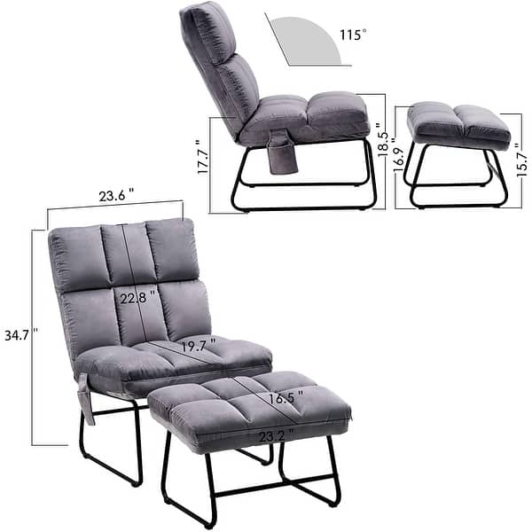 dimension image slide 6 of 8, MCombo Accent Chair with Ottoman,Velvet Modern Side Pocket Metal Legs Club Chair,0014