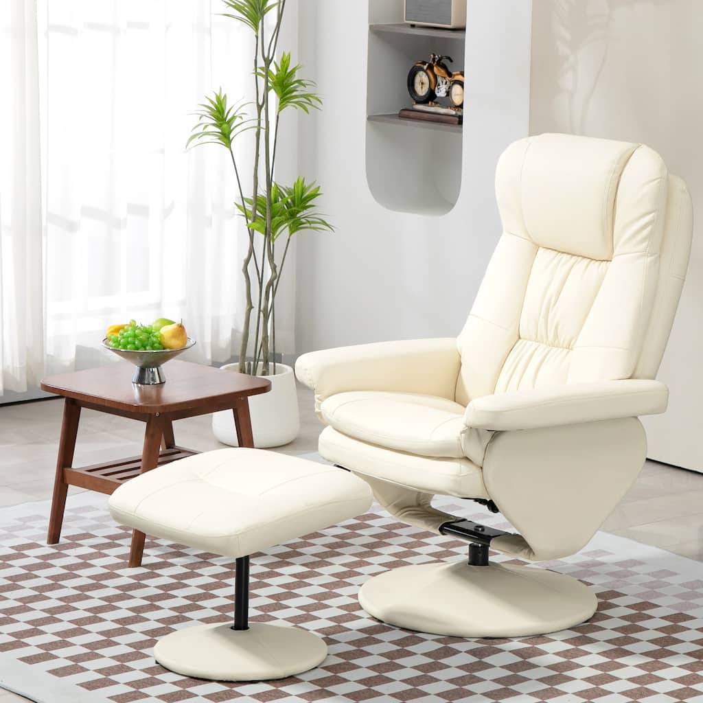 PU Leather Swivel High Back Armchair with Footstool