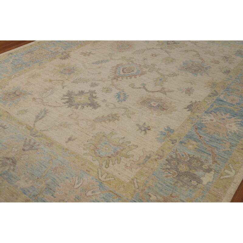 Beige Vegetable Dye Oushak Turkish Area Rug Hand-Knotted Wool Carpet - 7'10"x 9'10"