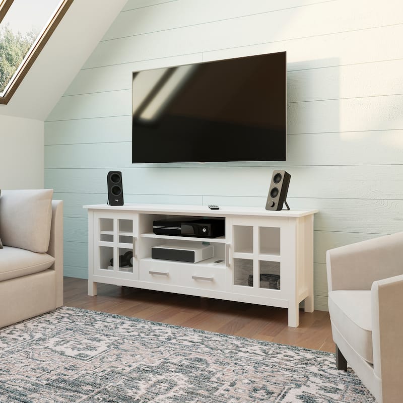 WYNDENHALL Waterloo SOLID WOOD 60 inch Wide Contemporary TV Media Stand For TVs up to 65 inches - 60"w x 17"d x 24" h - White