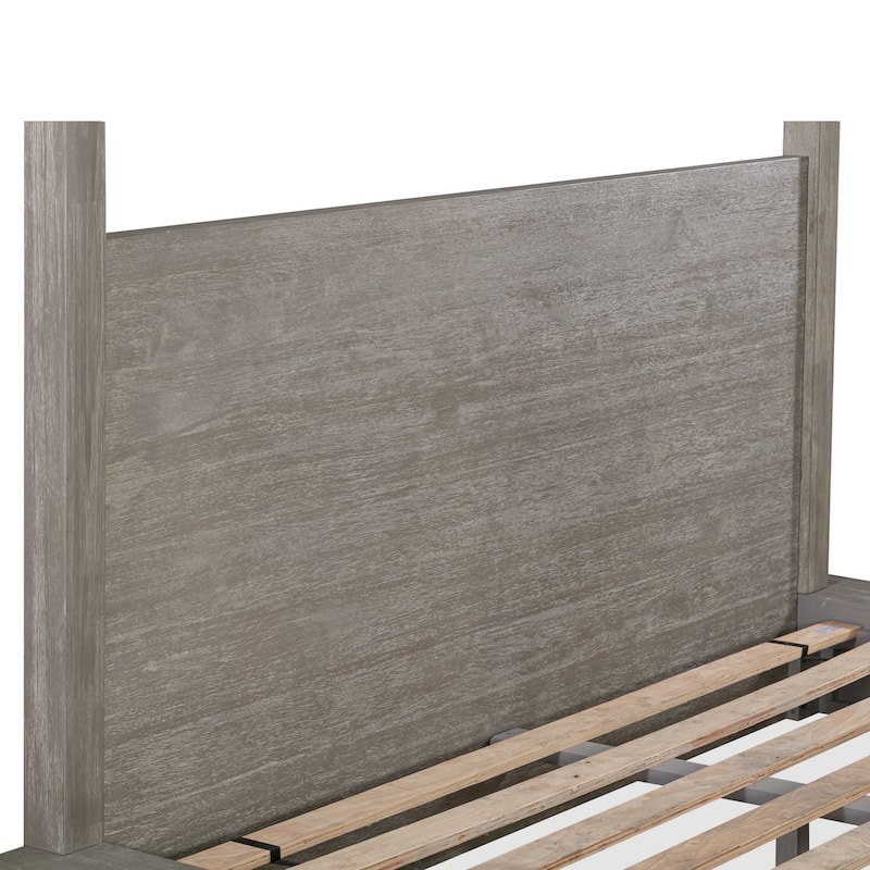 Nels King Platform Canopy Bed, Low Profile, Mitered Edges, Mineral Gray