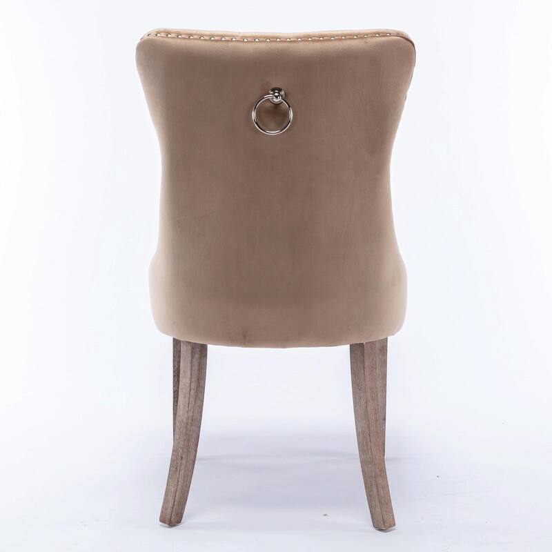 Tufted Velvet Dining Chairs - Solid Wood - Golden Stainless Steel Legs - Nailhead Trim - Set of 2