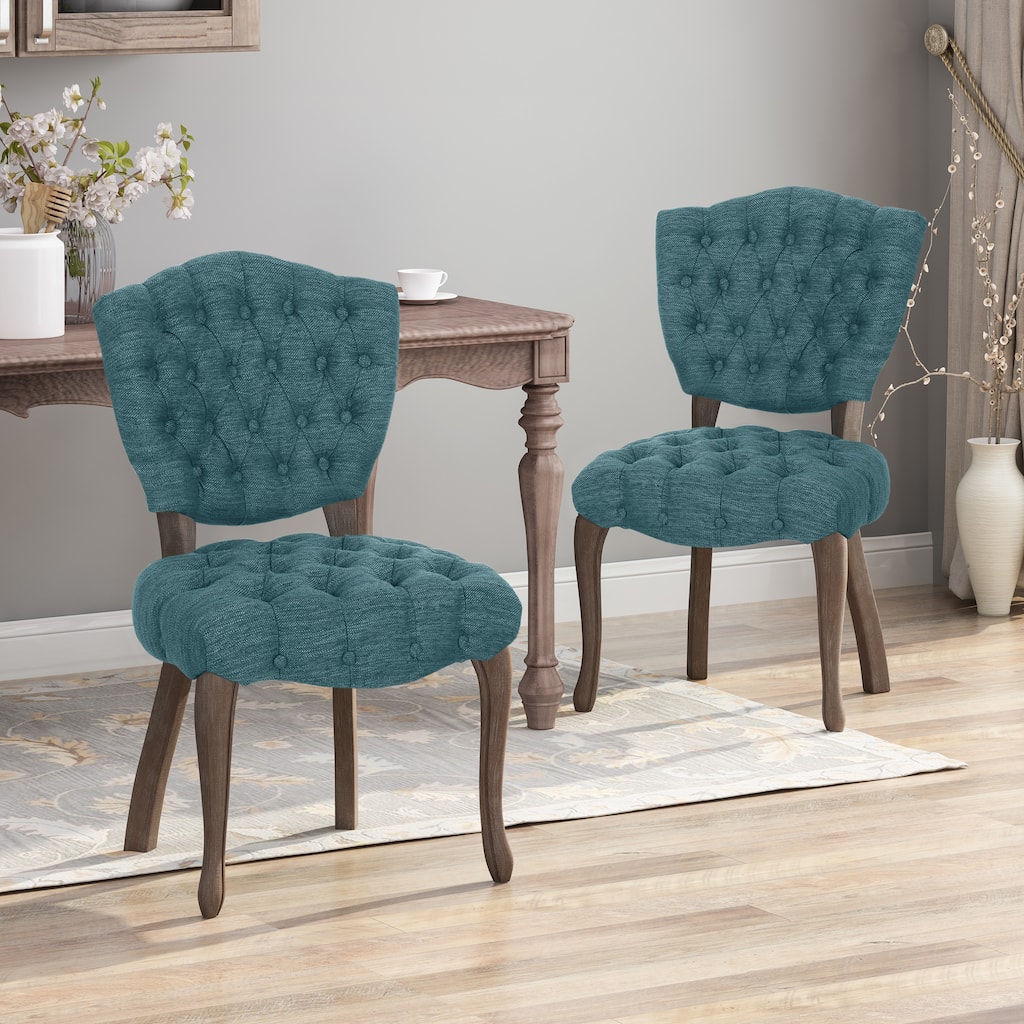 Button Tufted Dining Chairs Set of 2, Upholstered Fabric Dining Room Chairs Kitchen Chairs with Wood Legs and Padded Seat