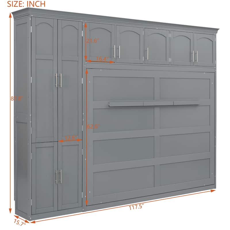 Queen Murphy Bed with Cabinets - Grey