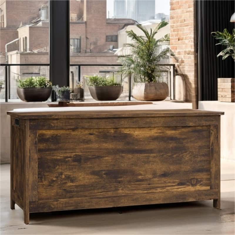 39.4" Wood Storage Box with 2 Safety Hinges and Side Handles