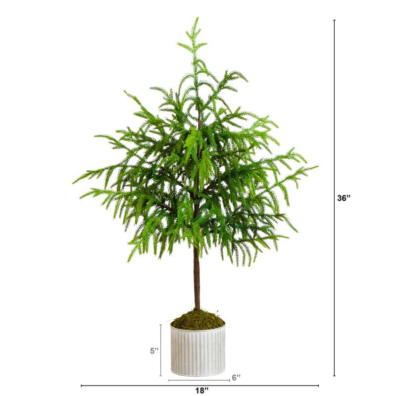 3-ft Artificial Real Touch Norfolk Island Pine in Metal Planter
