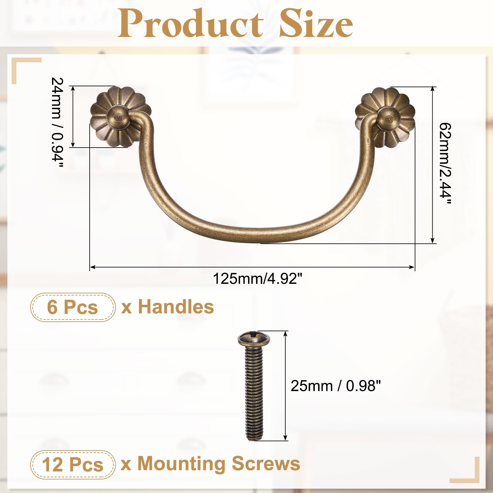 Brass Drawer Pulls and Knobs with Double Mounting Holes Vintage Ring Drawer Pulls with Screws