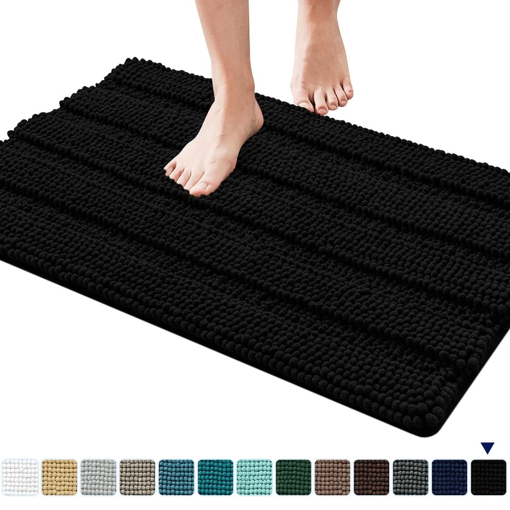 Subrtex Non-slip Bathroom Rugs Chenille Soft Striped Plush Bath Mat