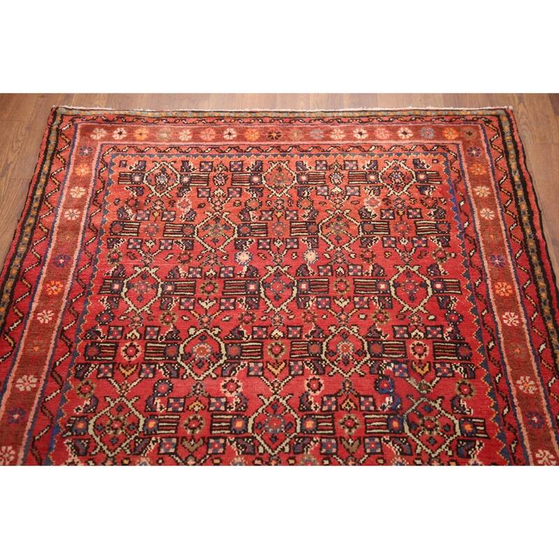 Hand Knotted Oriental 100% Wool Carpet Traditional All-Over Red Mahal Runner Rug - 9' 8'' X 3' 6''