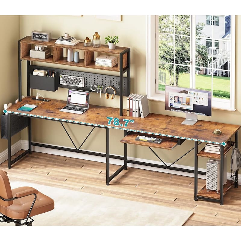 L Shaped Gaming Desk Computer Desk Corner Desk Pegboard Power Outlet