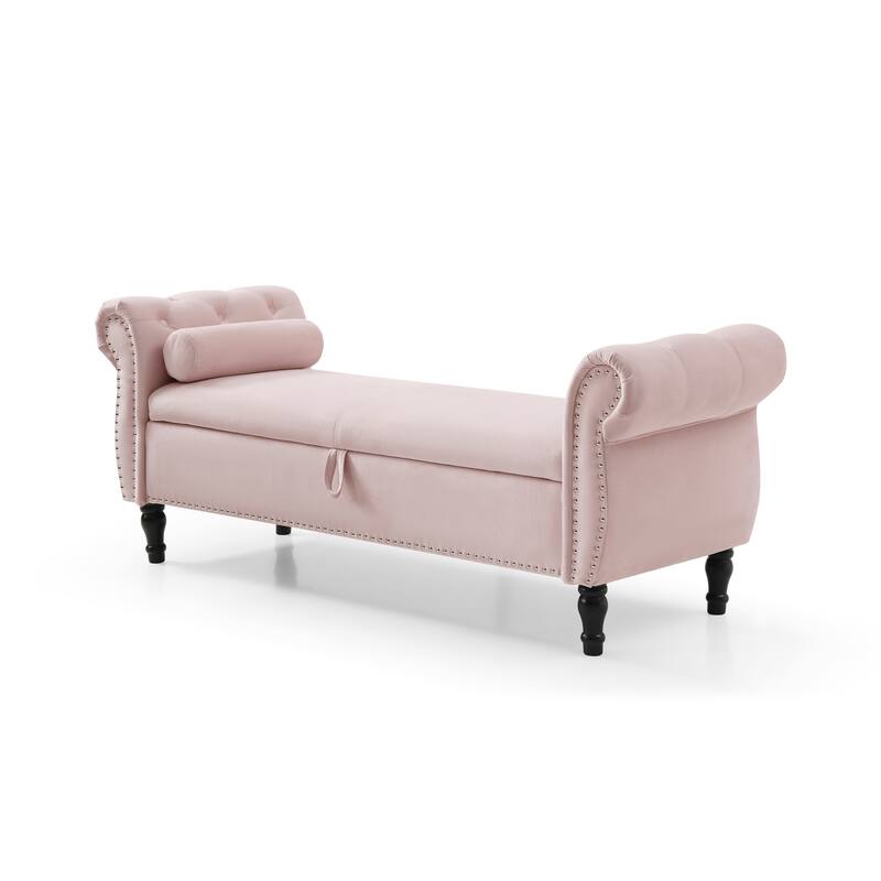 Elegant Light Pink Velvet Nailhead Trim Storage Ottoman Bench - Light Pink - Large