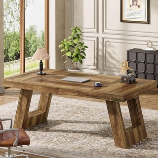 63 Inches Wood Executive Desk, Large Home Office Desk Industrial Computer Desk