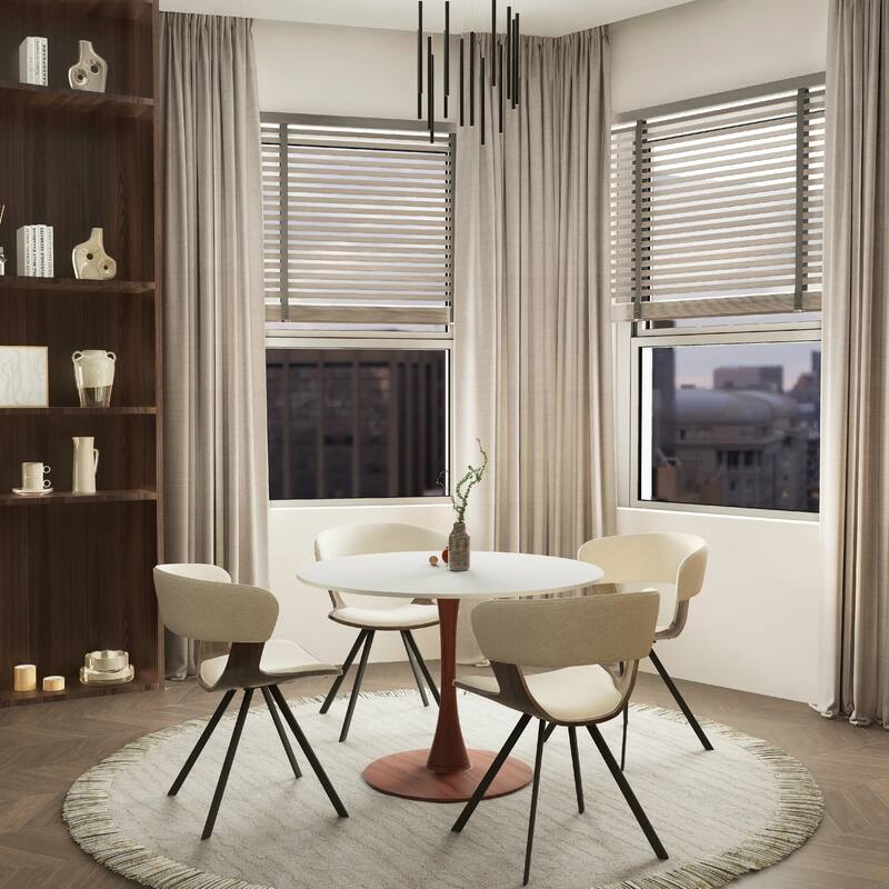 Bristol 35" Round Dining Table with MDF Top and Cherry Steel Pedestal Base for Modern Kitchen and Dining Room