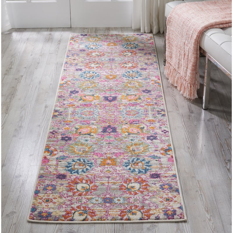 Nourison Passion Boho French Country Floral Area Rug. - 2' 2" x 10' - Silver - Runner