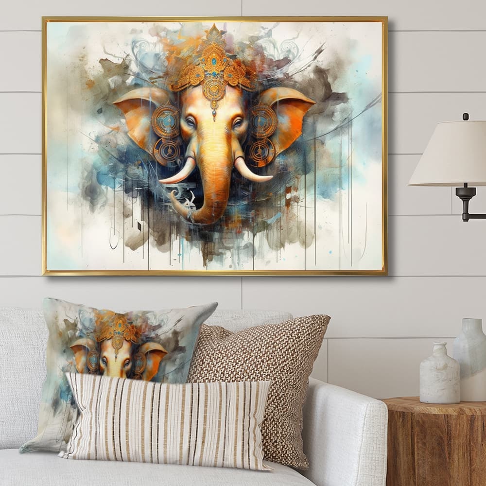 Designart "Vibrant Hinduisim Elephant I" Hinduisim Framed Canvas Print