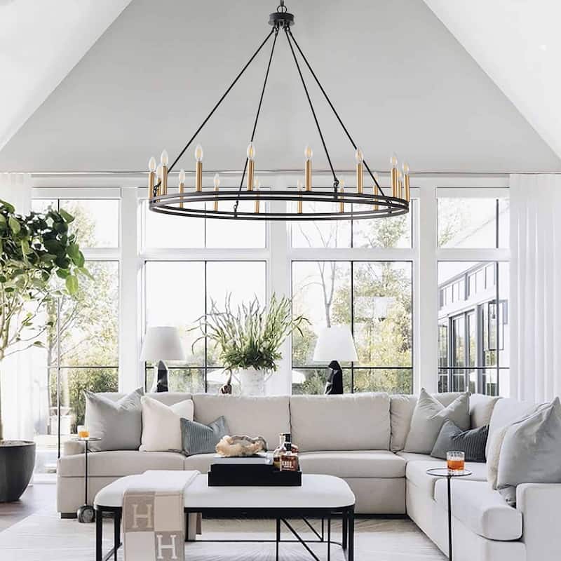 16-Lights Farmhouse Rustic Wagon Wheel Chandelier - 45.3"D×4.7"W×81.1"H(Adjustable)