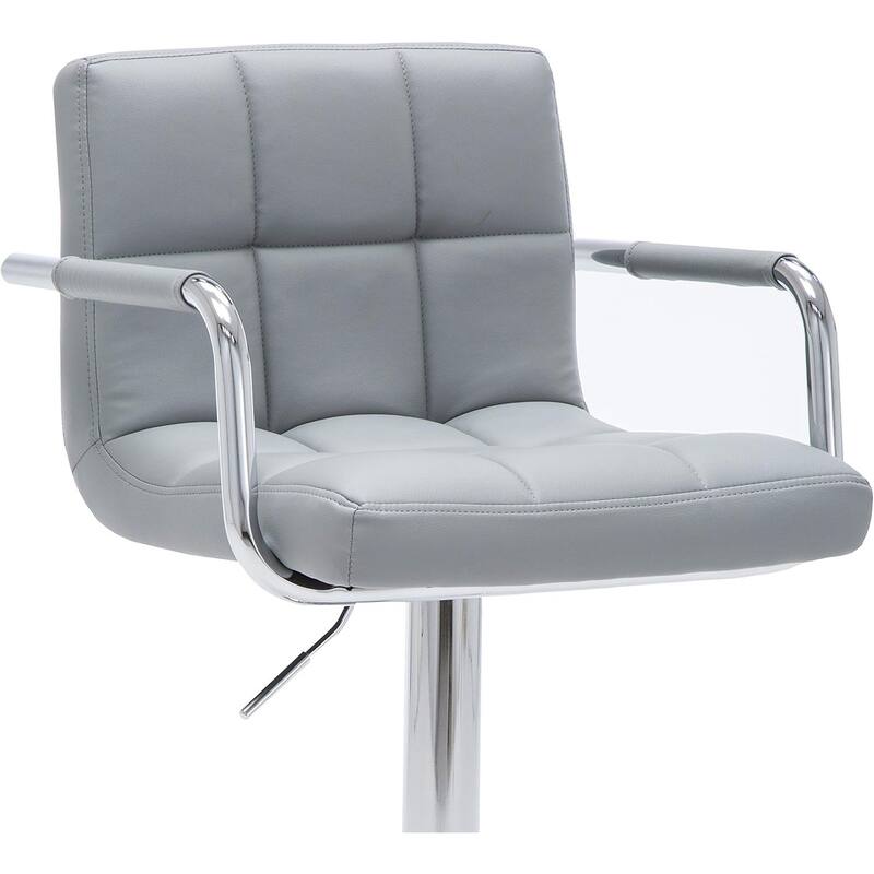 Contemporary Adjustable Swivel Arm Bar Stool with Cushion, Gray