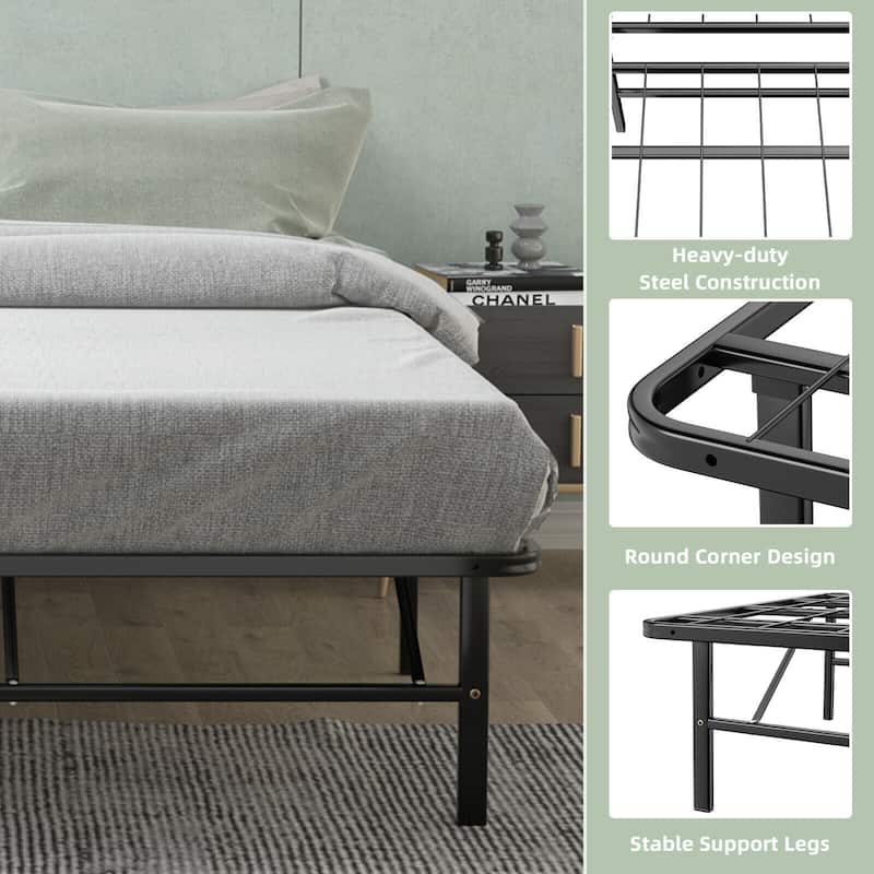 Gymax 14'' Twin/Full/Queen Size Metal Platform Bed Foldable Mattress