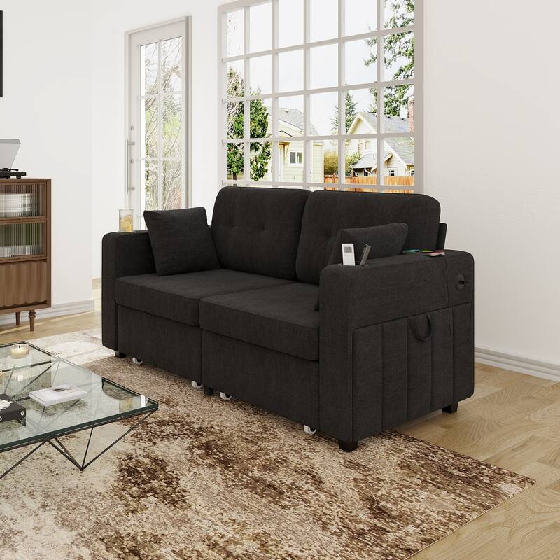 67.76" Chenille 3-Seater Sofa with USB Ports and Storage