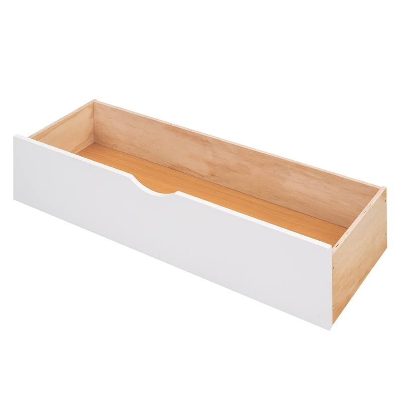 Full Size Storage Platform Bed with Pull Out Shelves, Twin Trundle, and 2 Drawers in White