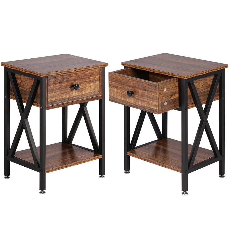 Javlergo Set of 2 Nightstand with 1 Drawer and Storage Shelf End Table Bedside Table for Bedroom Living room Office