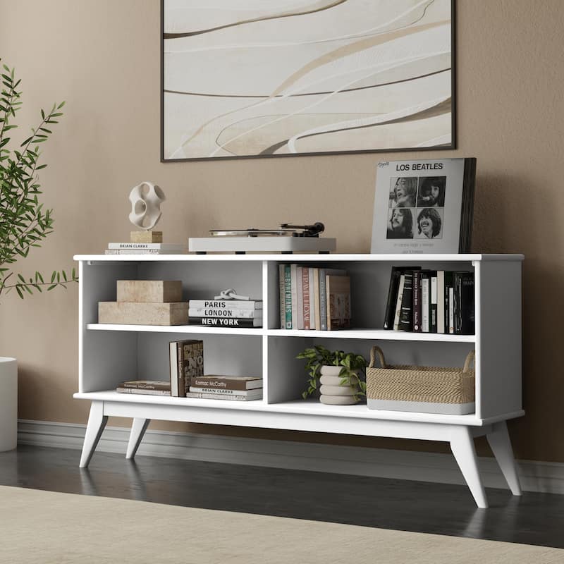 WYNDENHALL Tierney SOLID HARDWOOD 30 x 64 inch Modern Low Bookcase in Teak Brown - 14" d x 64" w x 30" h