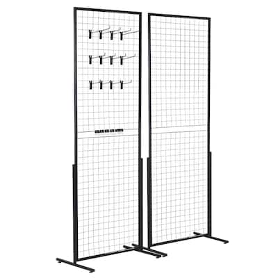 Black Steel Gridwall Display Panels with Hooks, Folding Stand - 22.7" L x 0.6" W x 33" H