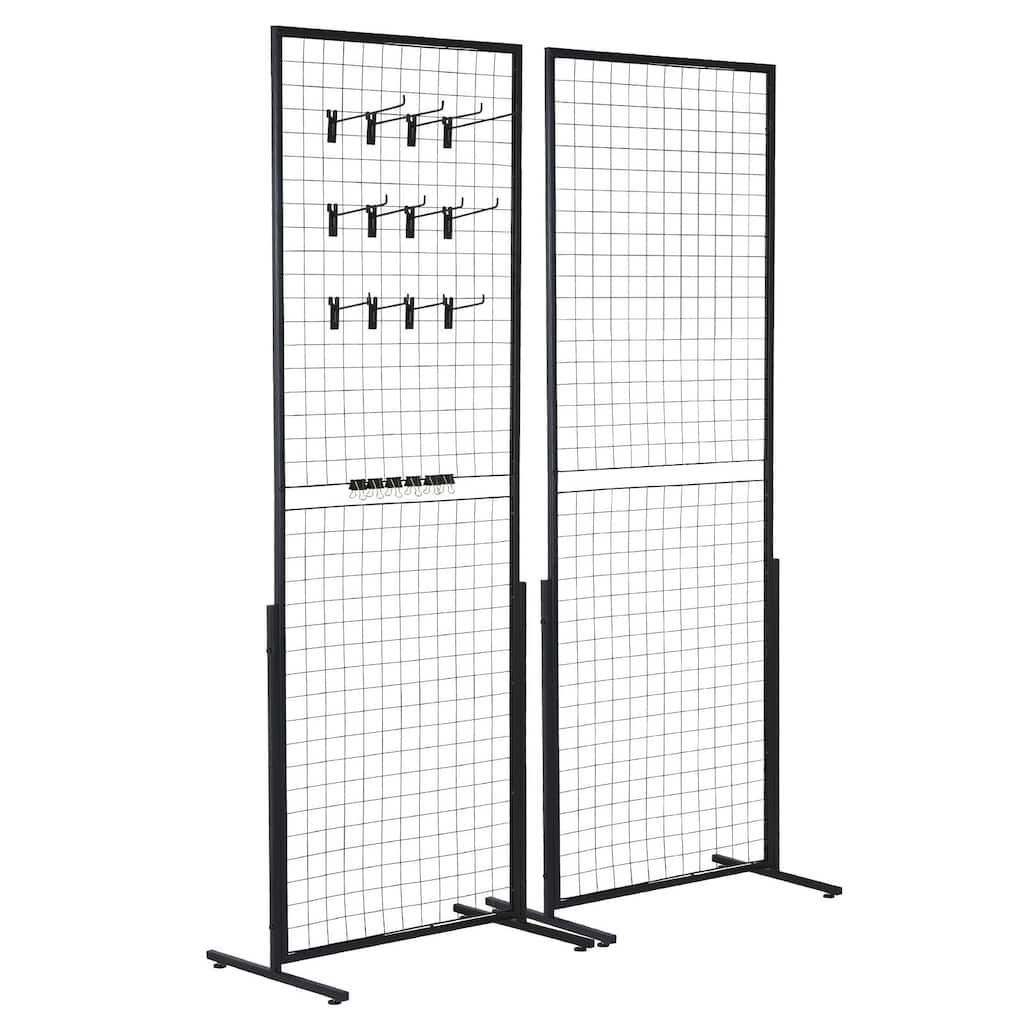 Black Steel Gridwall Display Panels with Hooks, Folding Stand - 22.7" L x 0.6" W x 33" H