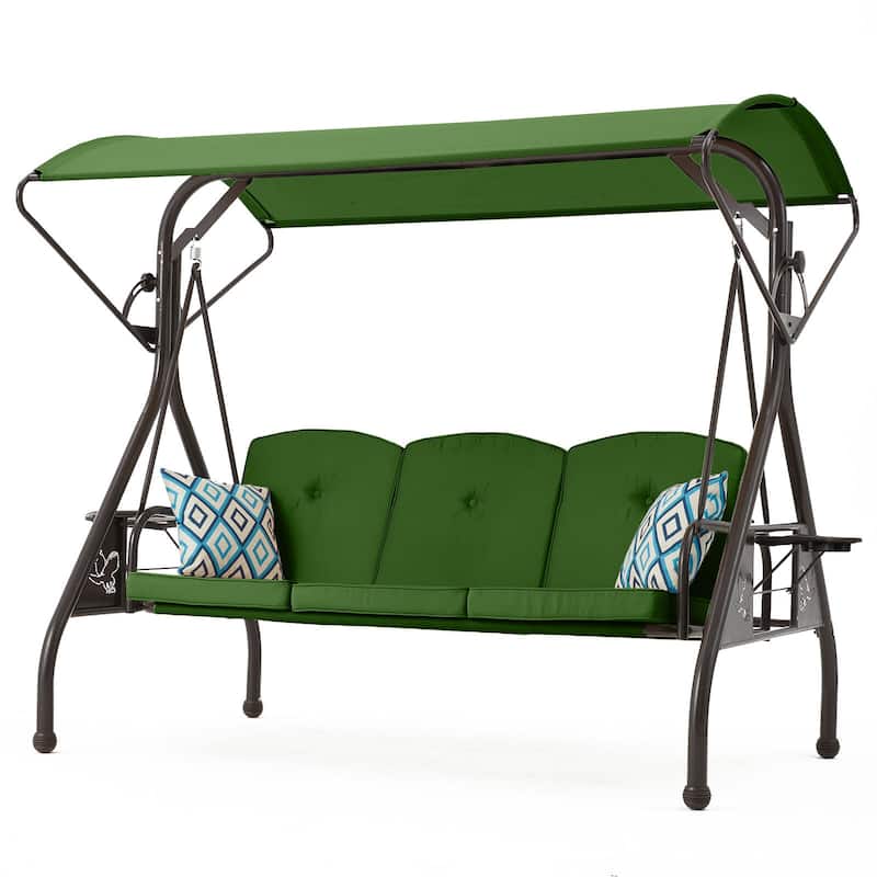 3-Person Outdoor Patio Swing with Adjustable Canopy - Green
