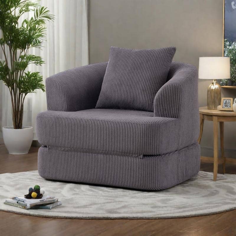 Foldable Corduroy Recliner Chair with Memory Foam Cushion - Gray