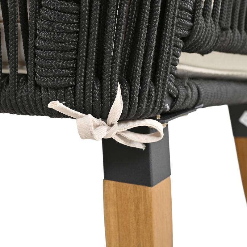 6-Piece Rope Patio Furniture Set with Acacia Wood Cool Bar Table