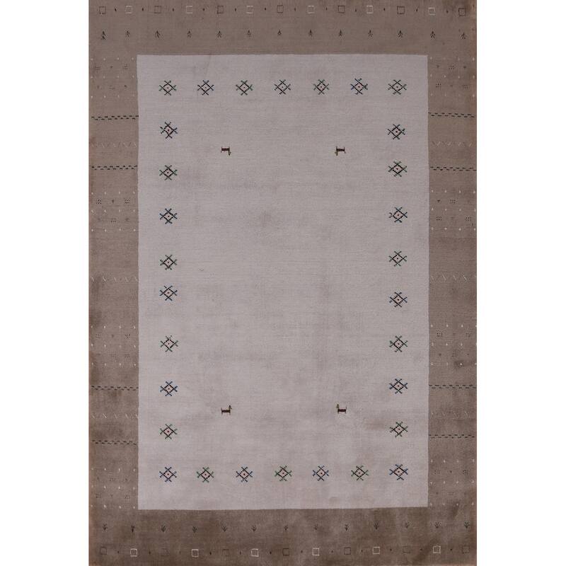 Hand Knotted Oriental 100% Wool Carpet Tribal Animal Pictorial Greys & Charcoal Gabbeh Area Rug - 7' 5'' X 5' 5''
