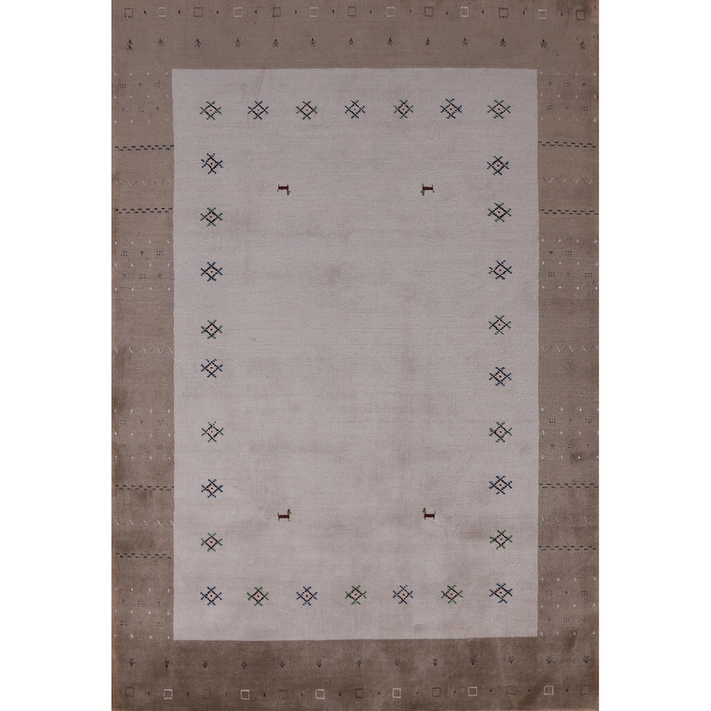 Hand Knotted Oriental 100% Wool Carpet Tribal Animal Pictorial Greys & Charcoal Gabbeh Area Rug - 7' 5'' X 5' 5''