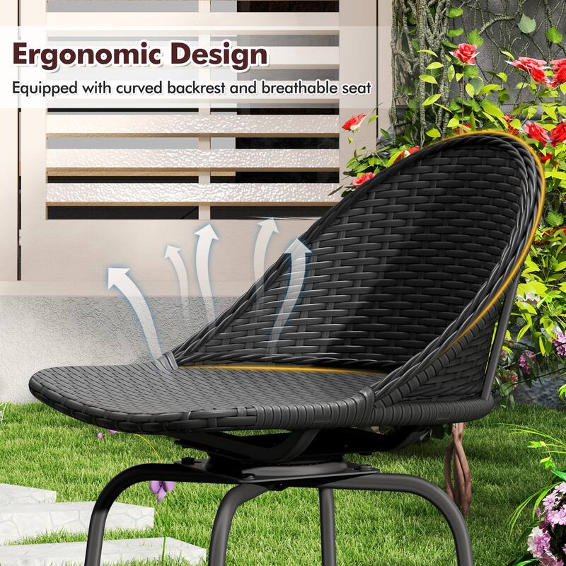 Gymax Rattan Swivel Barstools Set of 2 w/ Curved Back & Heavy-Duty