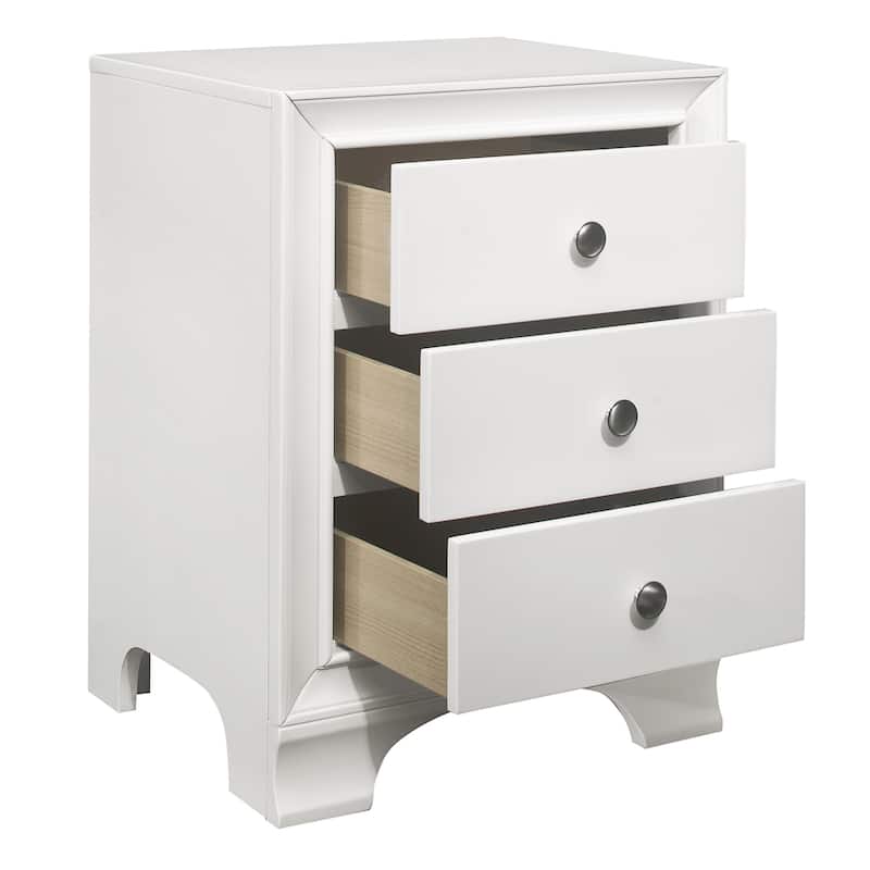 Folu 26 Inch Nightstand, USB Port, 3 Drawers with Chrome Knobs, White