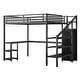 preview thumbnail 20 of 18, Black Metal Loft Bed Frame with Staircase Built-in Wardrobe, Light Strip, Underbed L Shaped Desk, Shelves and Charging Station