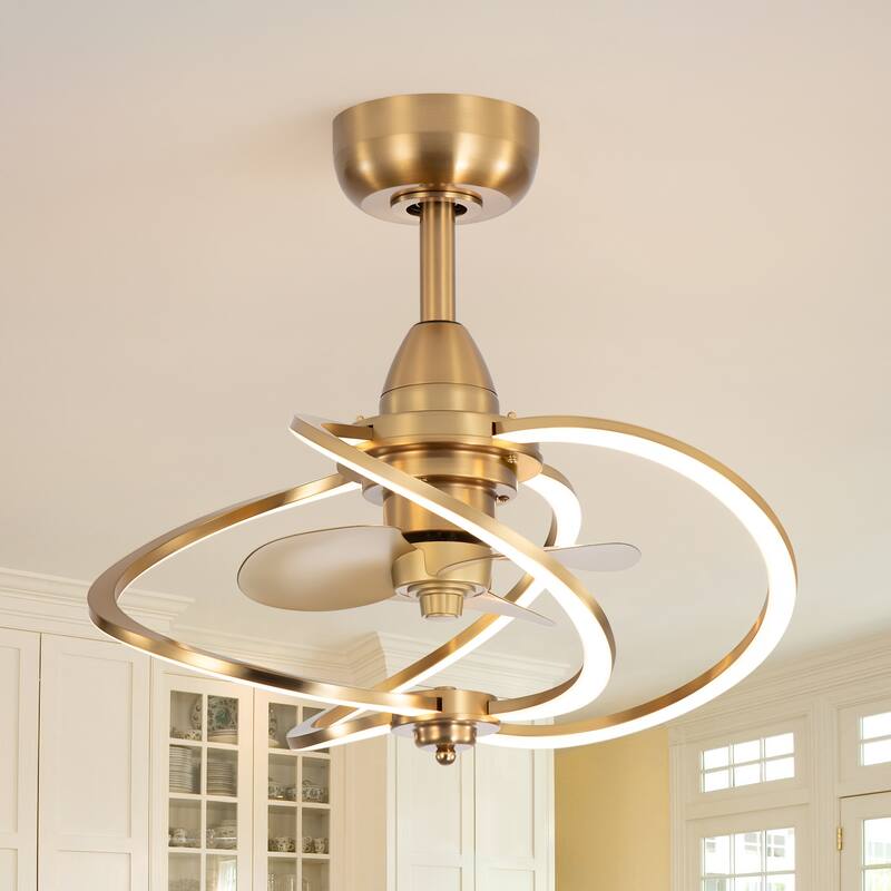 20" Modern 3-Blade Dimmable LED Ceiling Fan with Light Kit and Remote - Gold