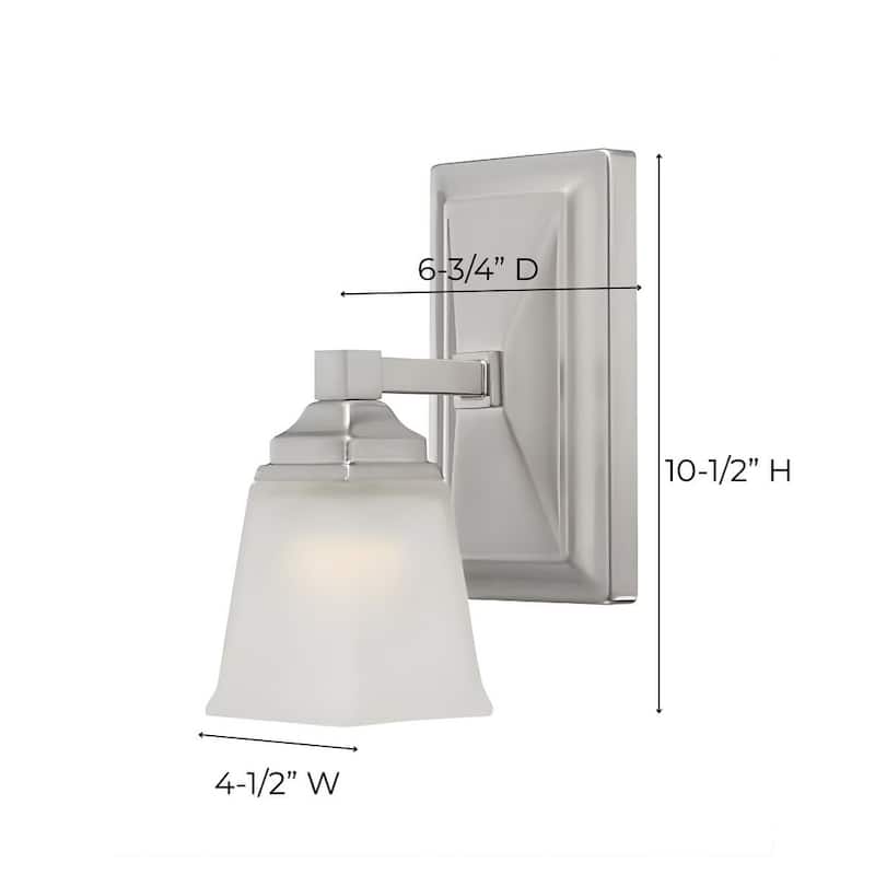 5"w 1-Light LED Bath Vanity Light Brushed Nickel Finish with White Square Glass Shade