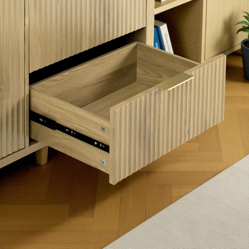 Modern Wave-Pattern Sideboard with 3 Drawers, Buffet Cabinet with Hooks & Center Leg for Living Room or Entryway