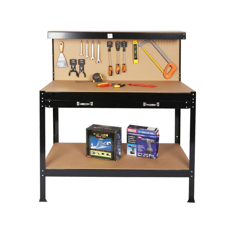Steel Garage Workbench with Drawers, Multipurpose Tool Organizer - Black-45.3"L