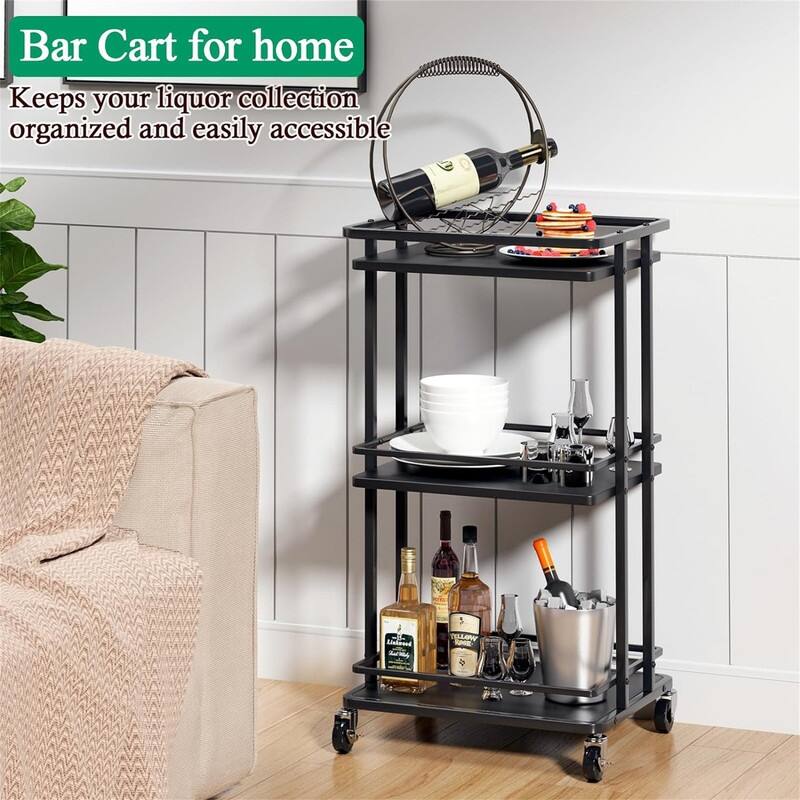 Rolling Mini Liquor Bar for Wine Beverage Dinner Party - 12.6"D x 15.75"W x 32.09"H