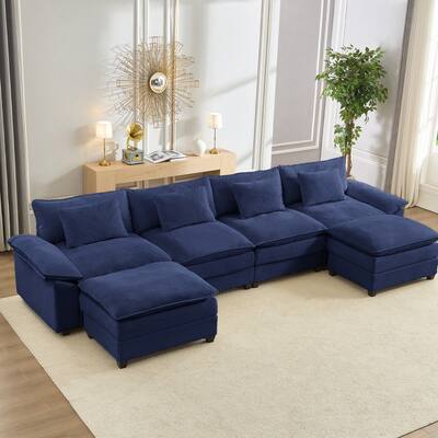 Modern 156''Oversized U-Shaped Modular Sectional Sofa with 2 Ottomans,6-Seat Cloud Couch,Chenille Sofa Sleeper Deep Seat Couches