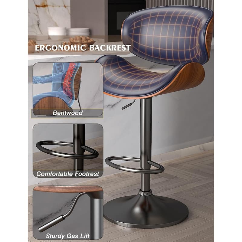 Bar Stools Adjustable Height Swivel Faux Leather Armless Barstools