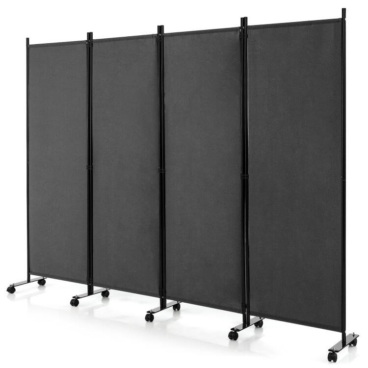 4-Panel Folding Room Divider Rolling Privacy Screen with Lockable Wheels - 89" x 12" x 68" (L x W x H)