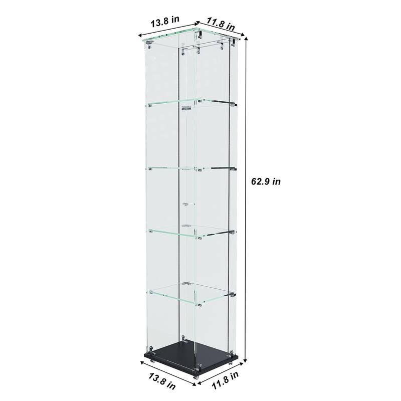 4-Tier Tempered Glass Display Case with 5 Dynamic LED Modes, Single Door Bookshelf Cabinet for Collectibles Home Office Decor
