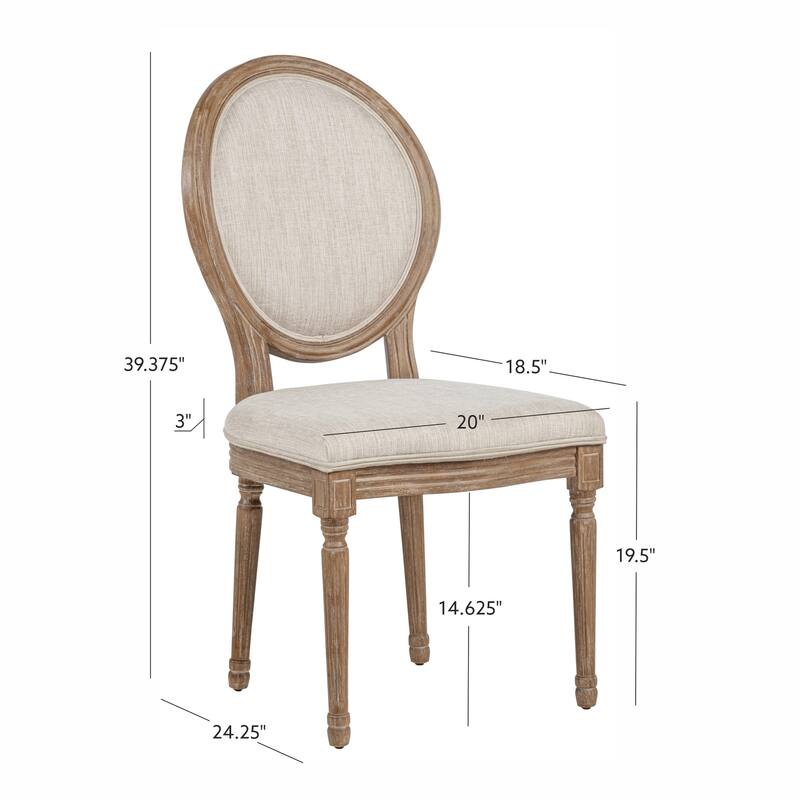Linon Daphne Natural Brown Elm Wood/ Linen Oval Back Chair (Set of 2)