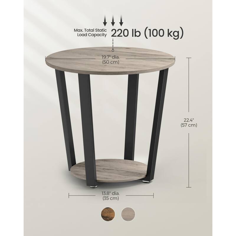 End Table, Round Side Table with Storage Shelf, Easy Assembly, Industrial Accent Furniture with Steel Frame
